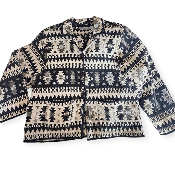 JANE ASHLEY VTG Southwest Western Aztec Cotton Tapestry Jacket Womens Size XL - Picture 8 of 11